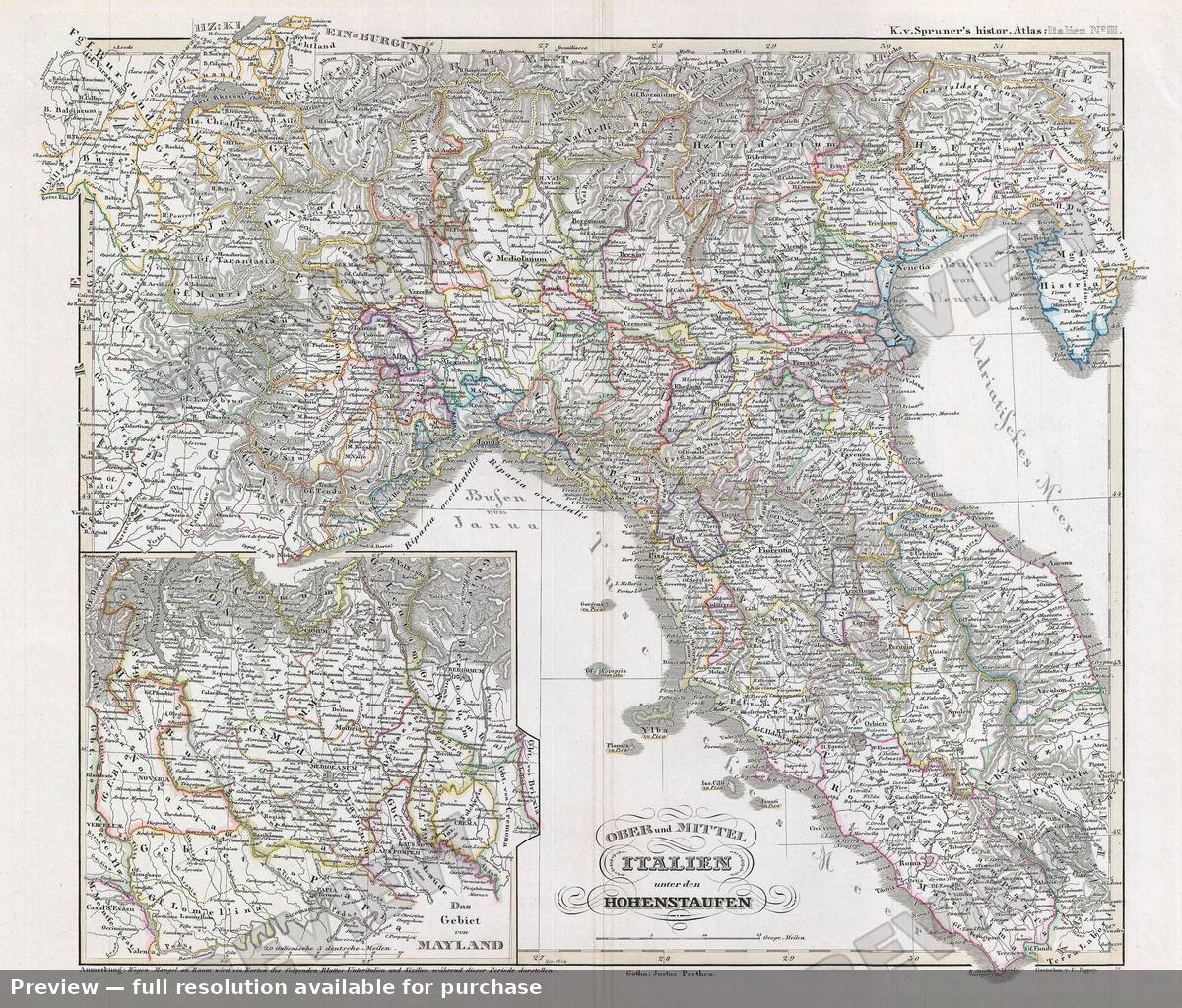 Antique map: Italy Hohenstaufen, 1854, 1854