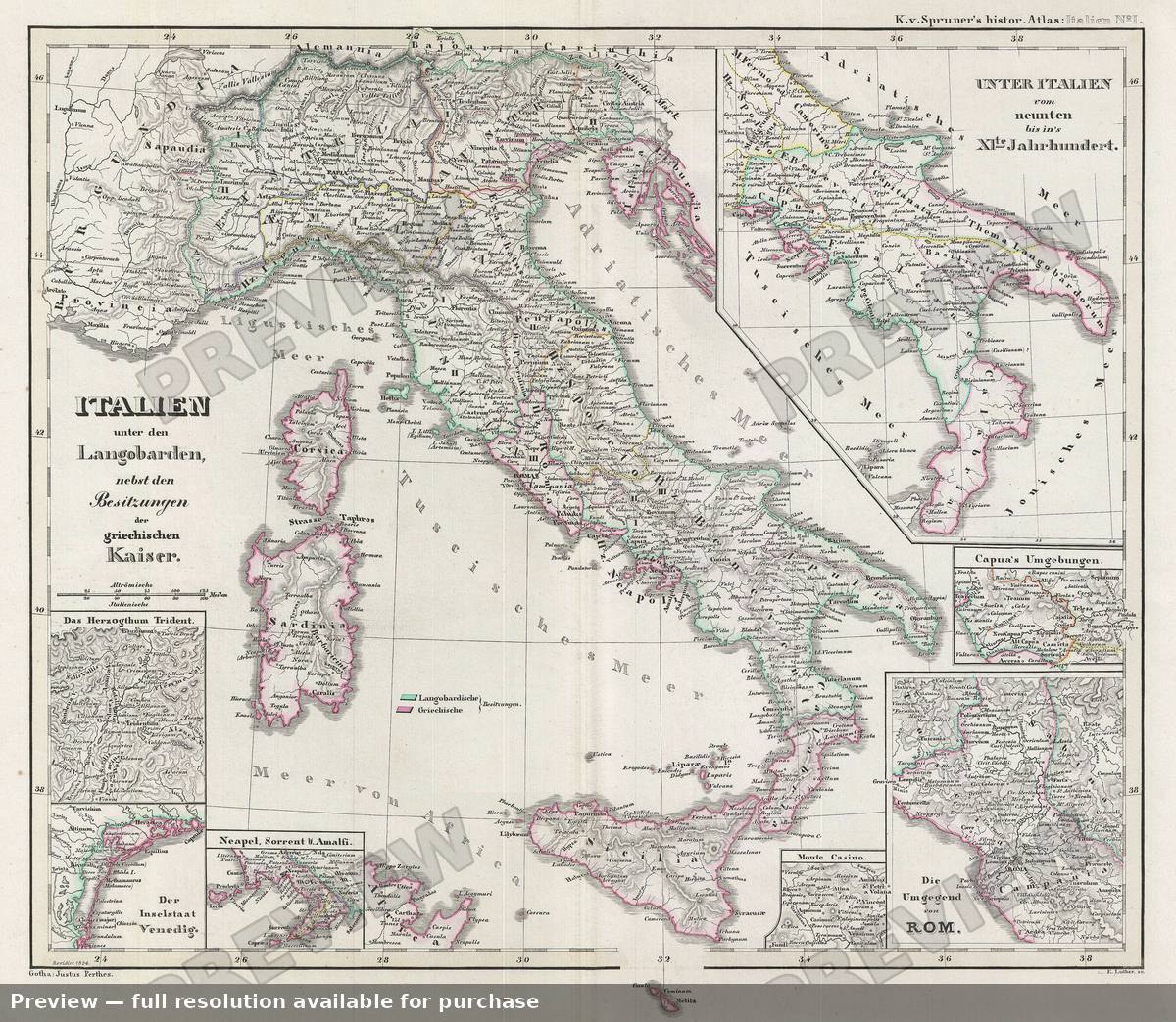 Antique map: Italy Lombards, 1854