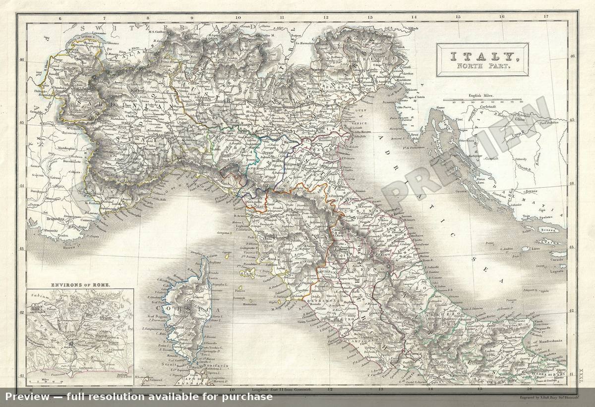 Antique map: Italy North, 1844