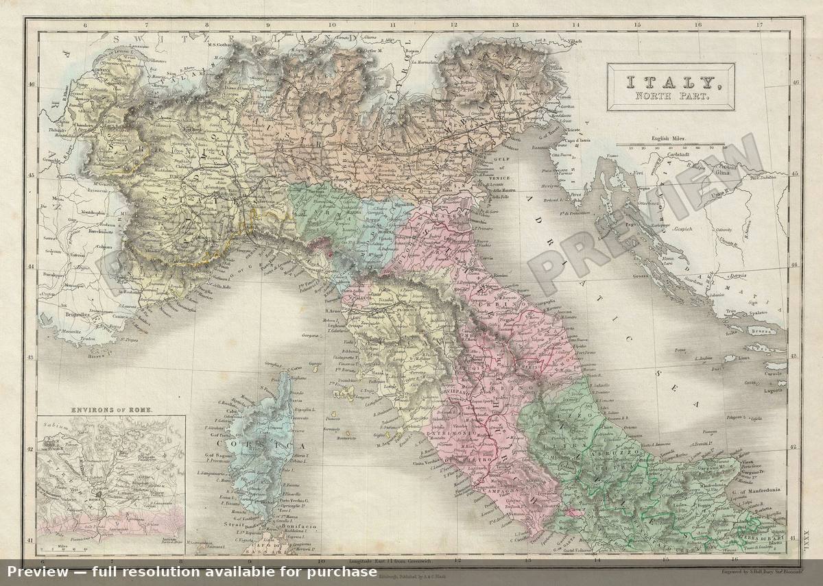 Antique map: Italy North, 1851, 1851