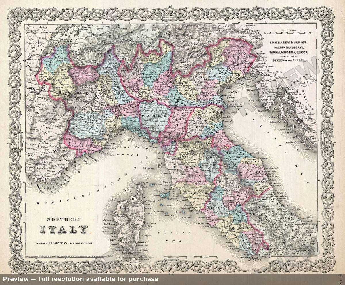 Antique map: Italy North, 1855, 1855