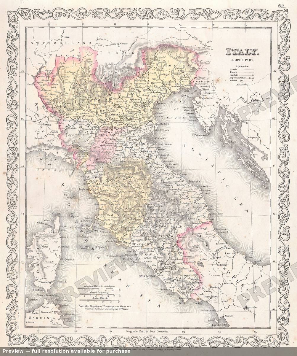 Antique map: Italy North, 1856, 1856