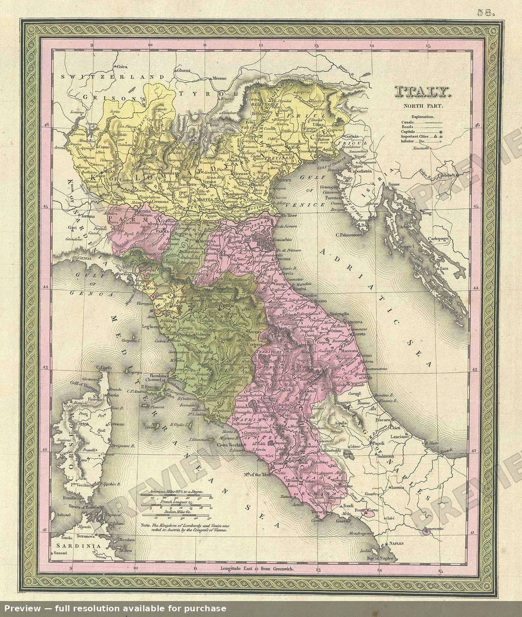 Antique map: Italy North, 1849, 1849