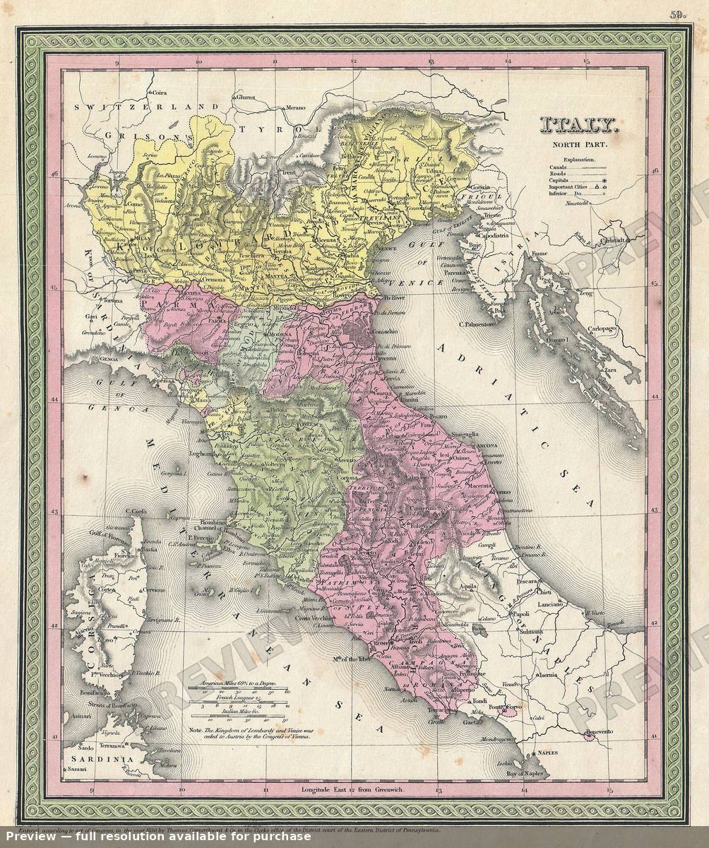 Antique map: Italy North, 1850, 1850