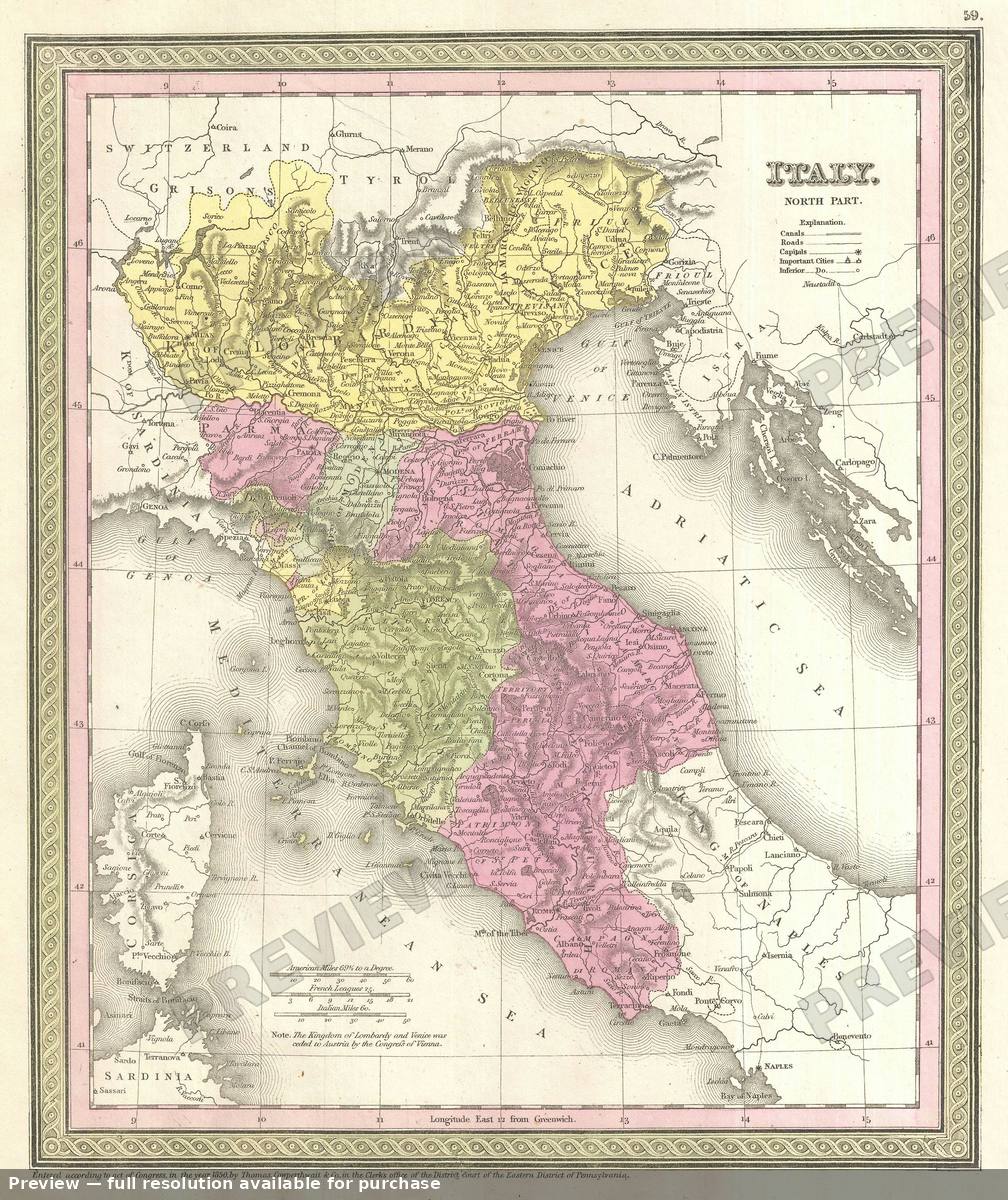Antique map: Italy North, 1854, 1854