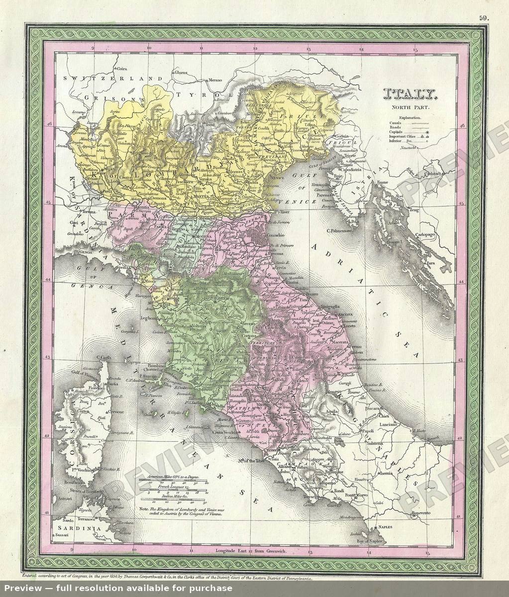 Antique map: Italy North 2, 1854, 1854
