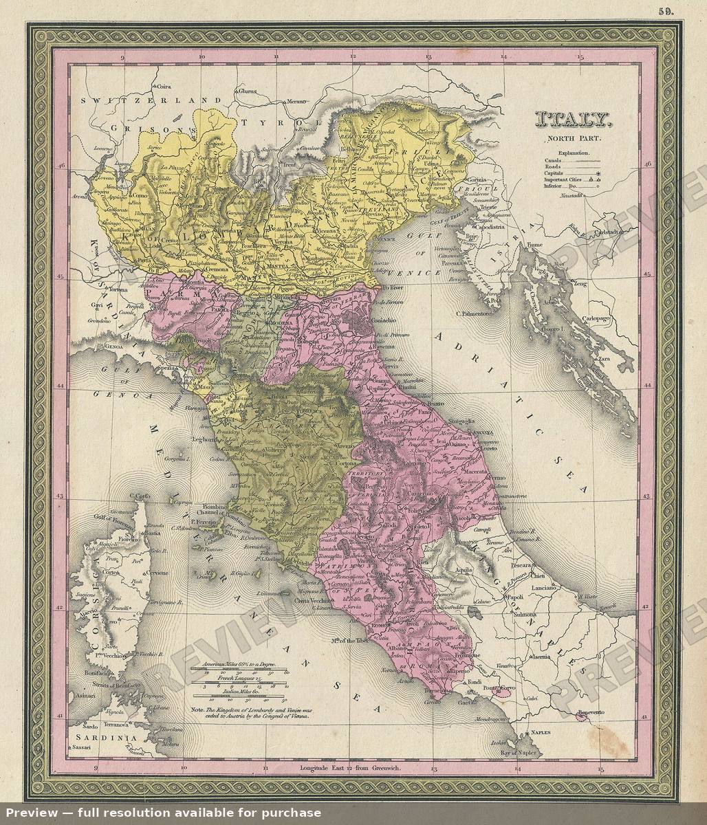 Antique map: Italy North Part, 1849, 1849
