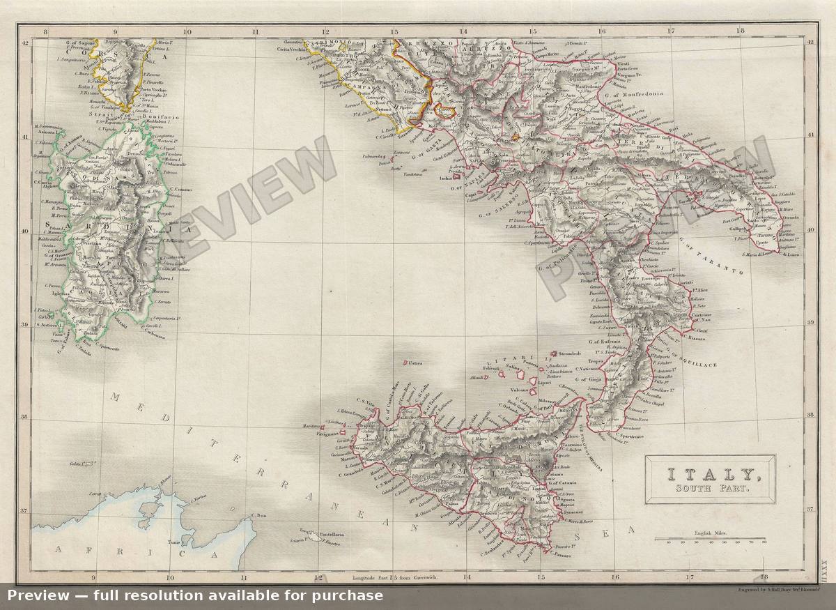 Antique map: Italy South, 1840