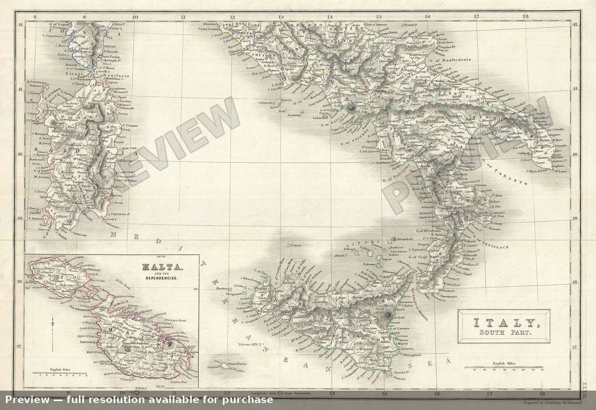 Antique map: Italy South, 1844, 1844