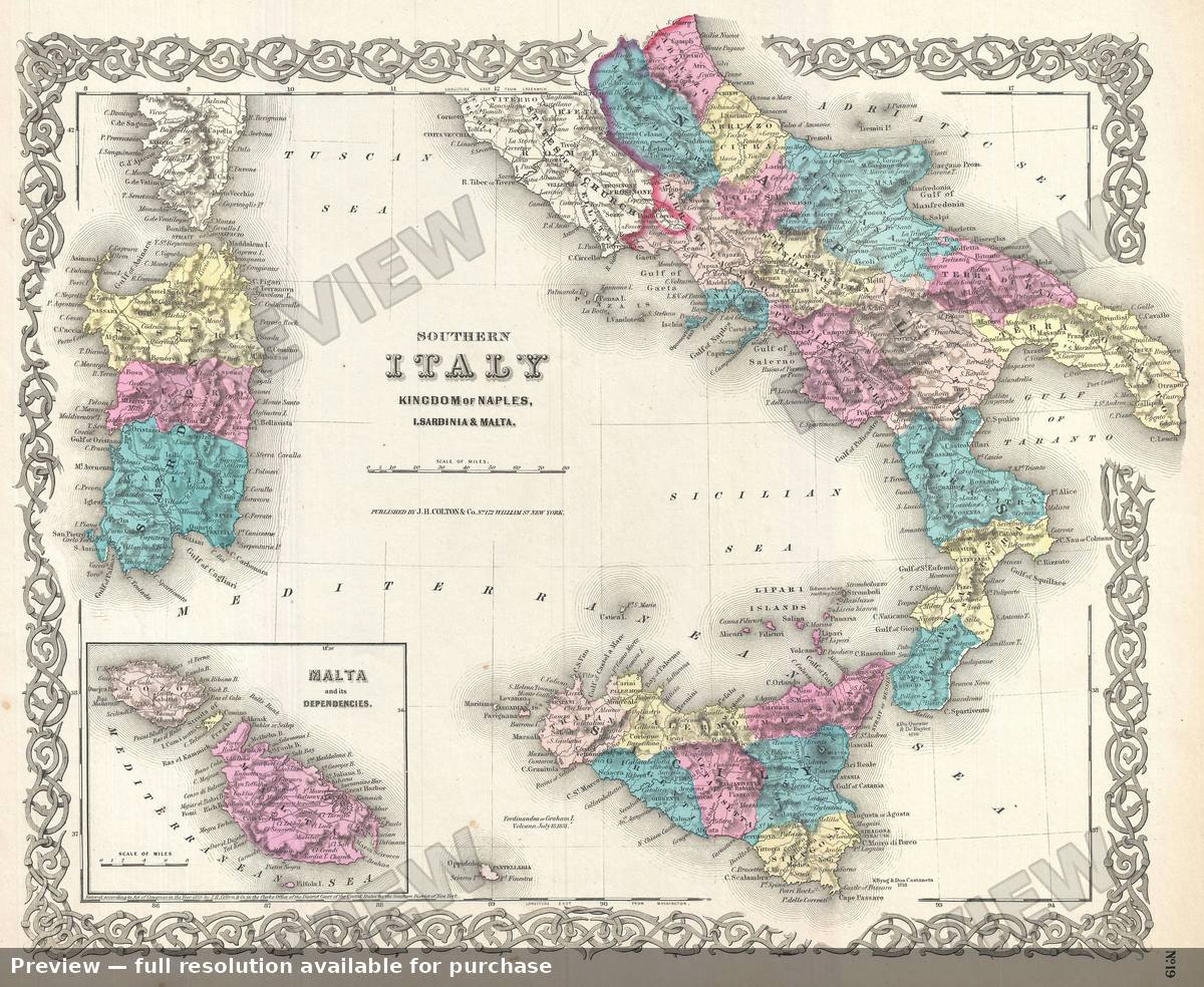 Antique map: Italy South, 1855, 1855