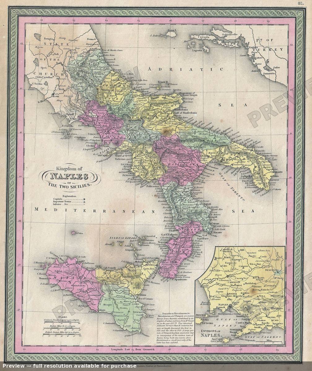 Antique map: Italy South, 1850, 1850