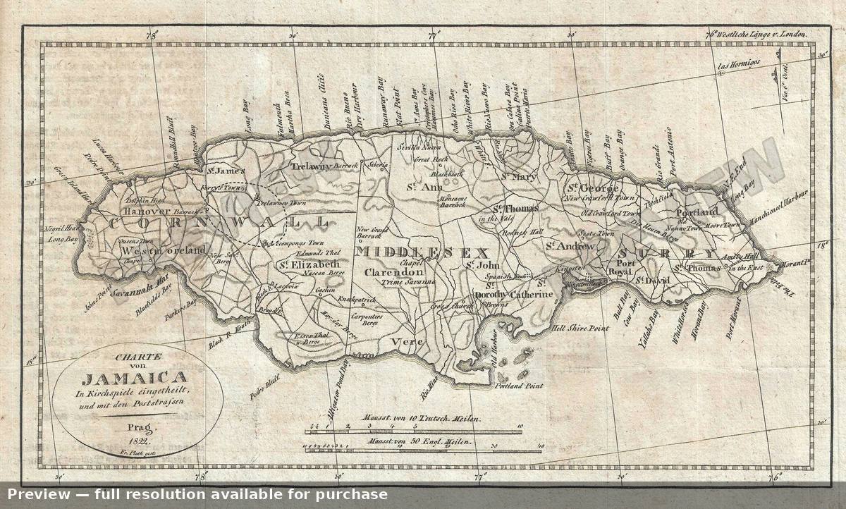 Antique map: Jamaica, 1822