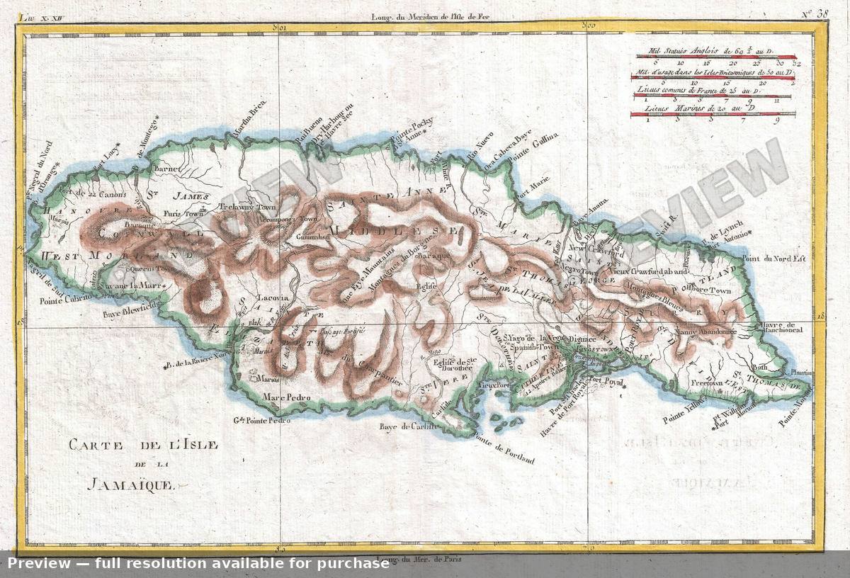 Antique map: Jamaique, 1780, 1780