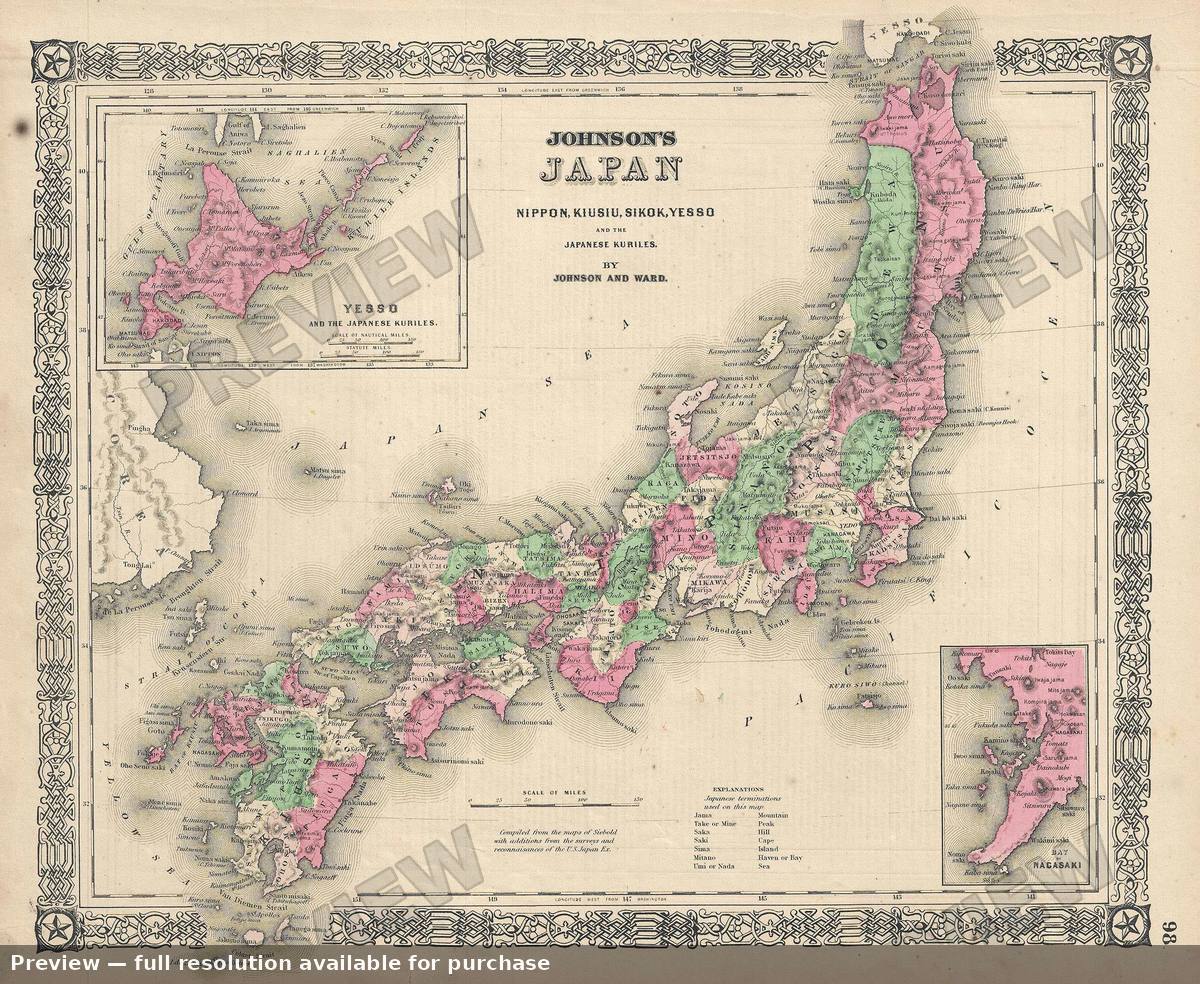 Antique map: Japan, 1865, 1865