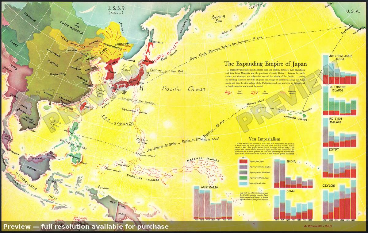 Antique map: Japanese Empire, 1936, 1936
