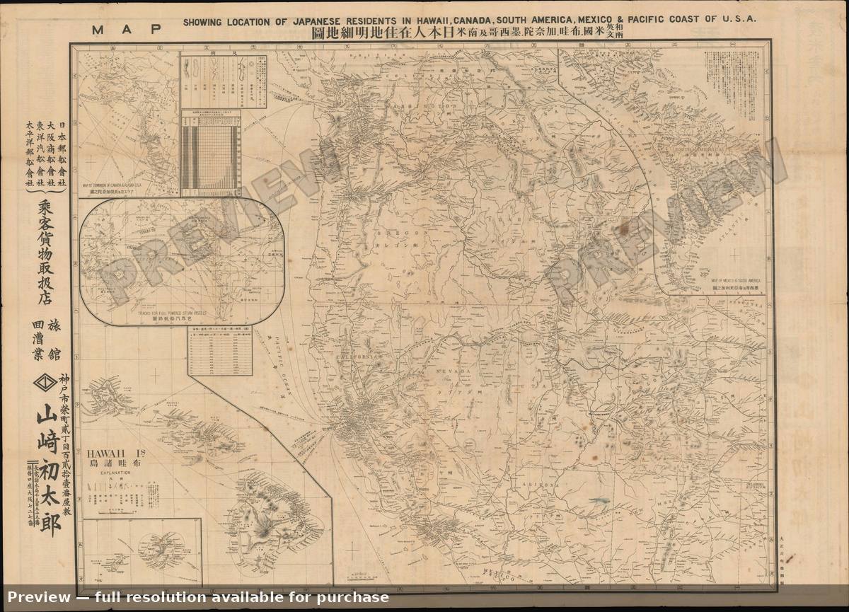 Antique map: Japanese In America, 1917, 1917
