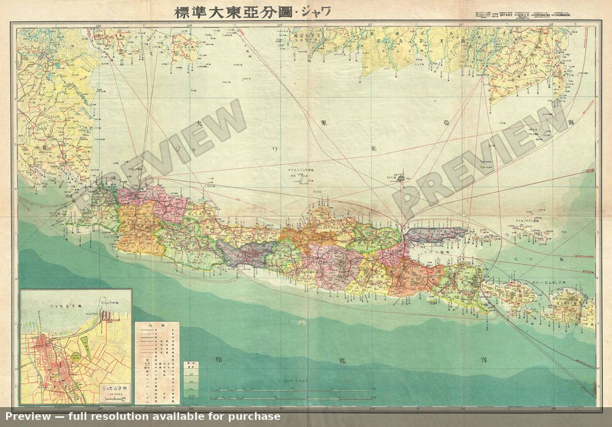 Antique map: Java, 1943