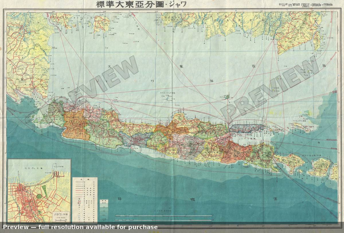 Antique map: Java 11, 1943