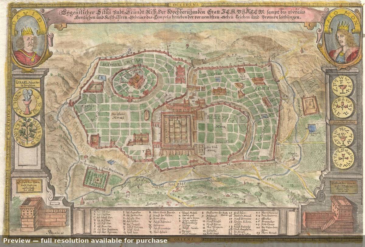 Antique map: Jerusalem, 1670