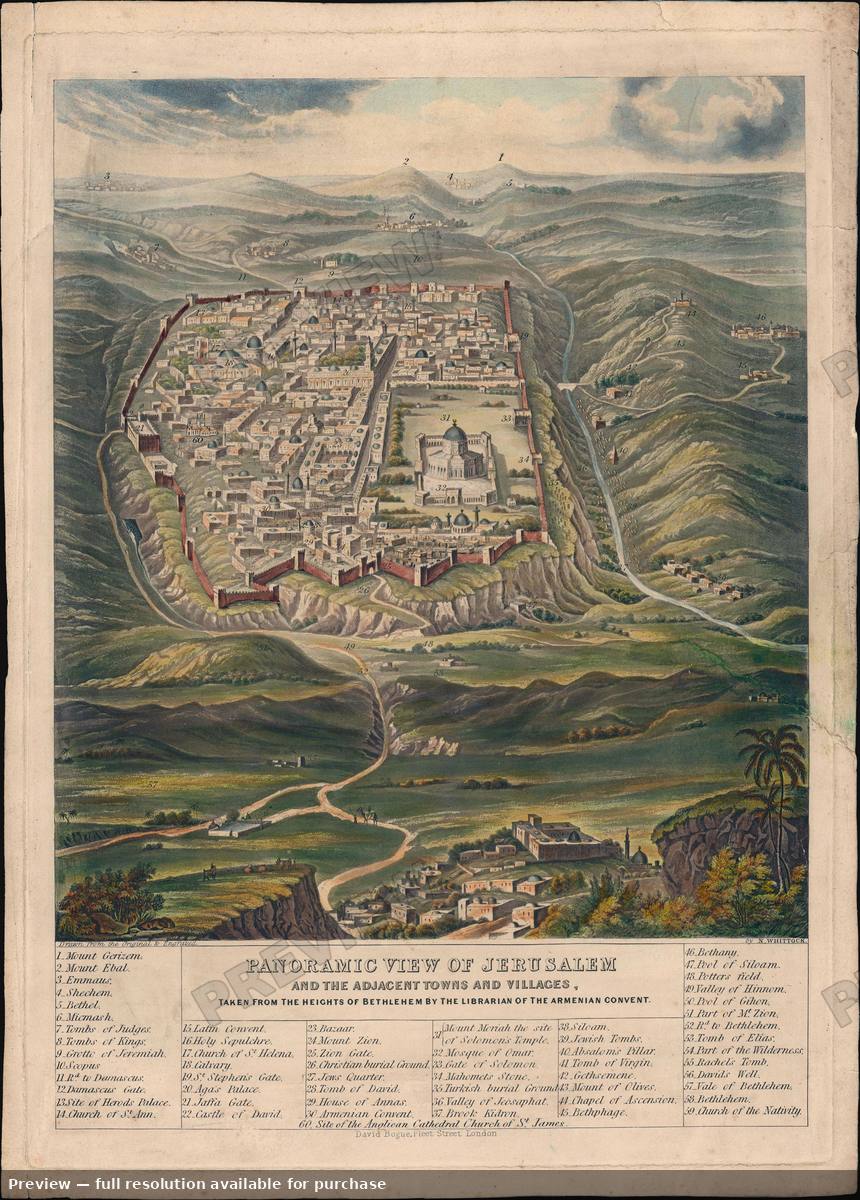 Antique map: Jerusalem, 1845