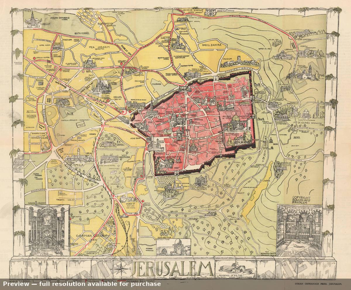 Antique map: Jerusalem, 1935