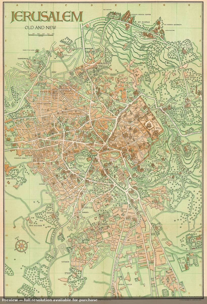 Antique map: Jerusalem, 1942