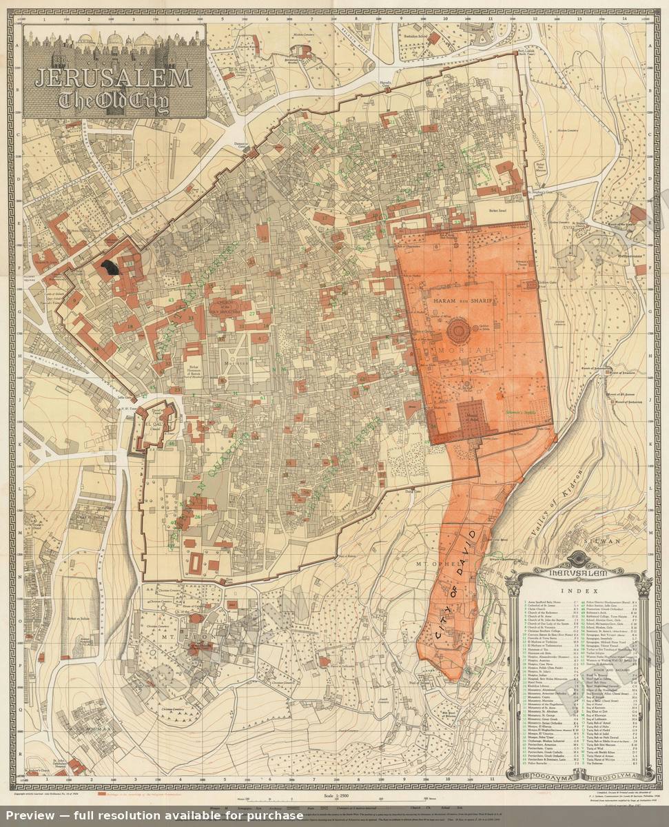 Antique map: Jerusalem Old City, 1947, 1947