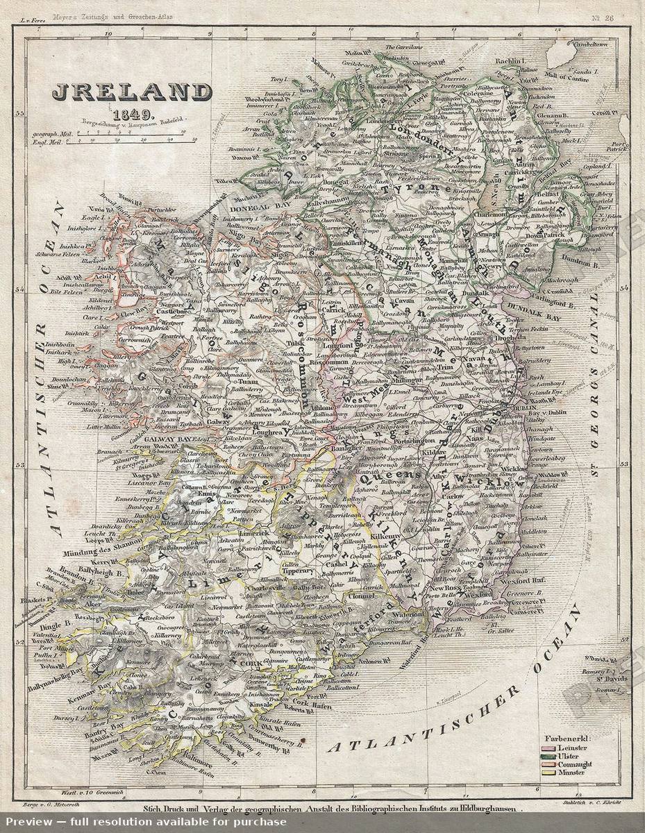 Antique map: Jreland, 1849, 1849