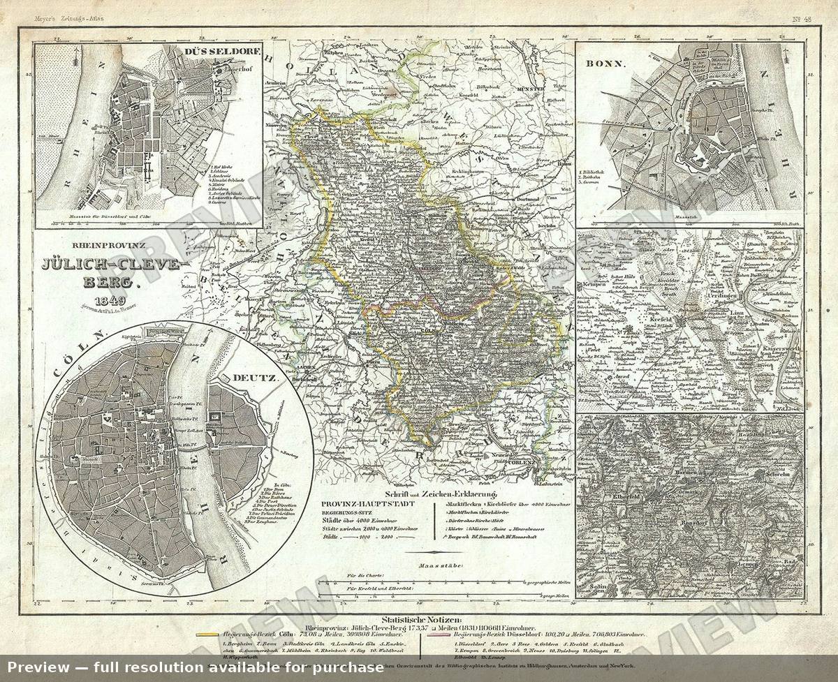 Antique map: Julich Cleve Berg, 1849, 1849
