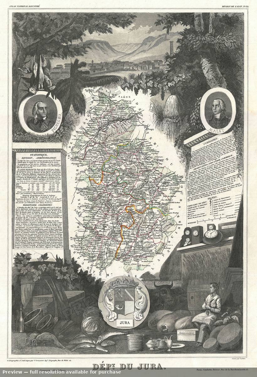 Antique map: Jura, 1852