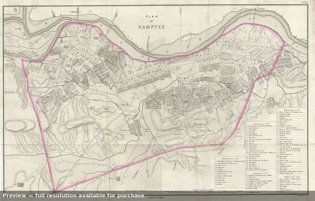 Antique map: Kamptee, 1854
