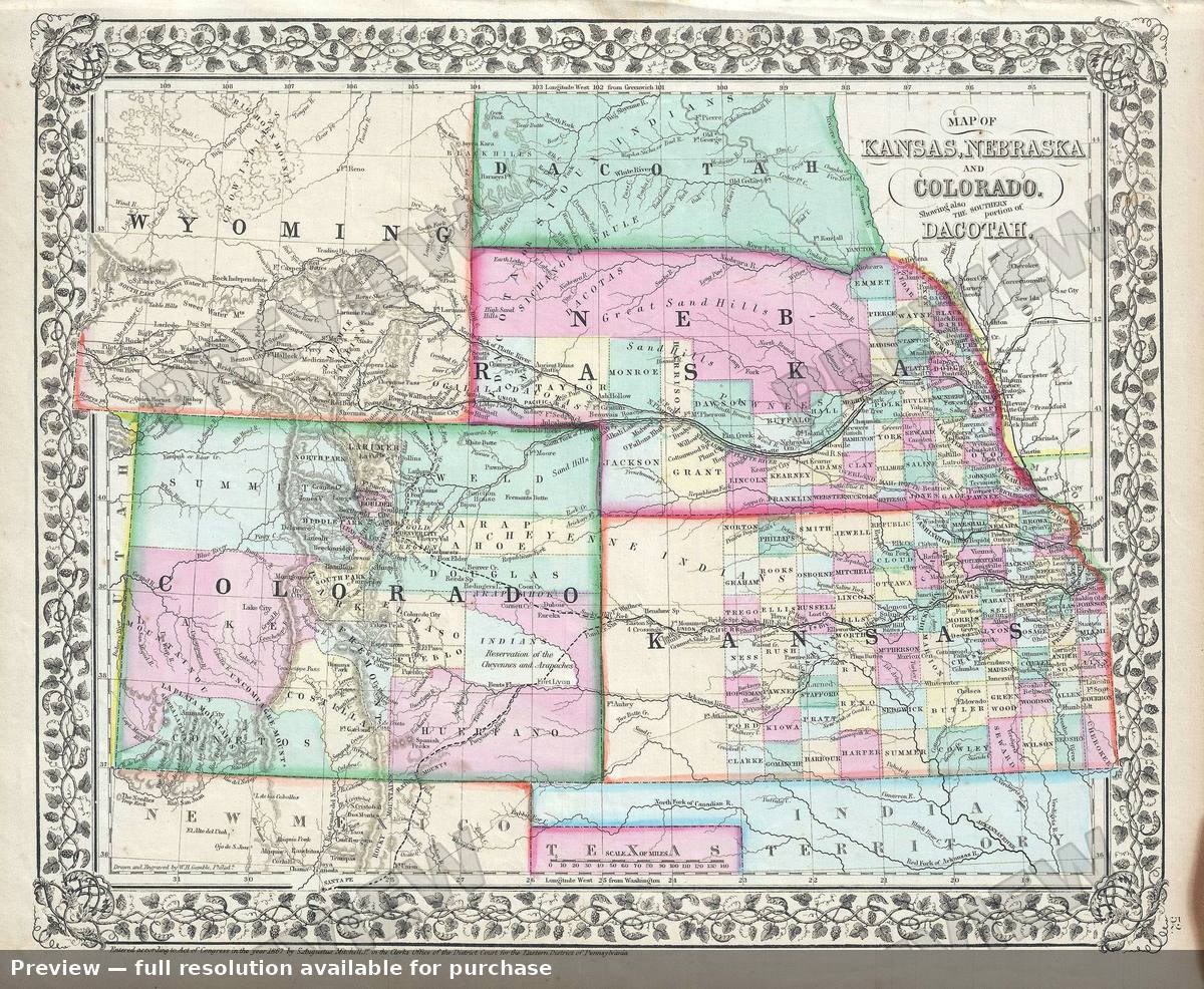 Antique map: Kansas Nebraska, 1867, 1867