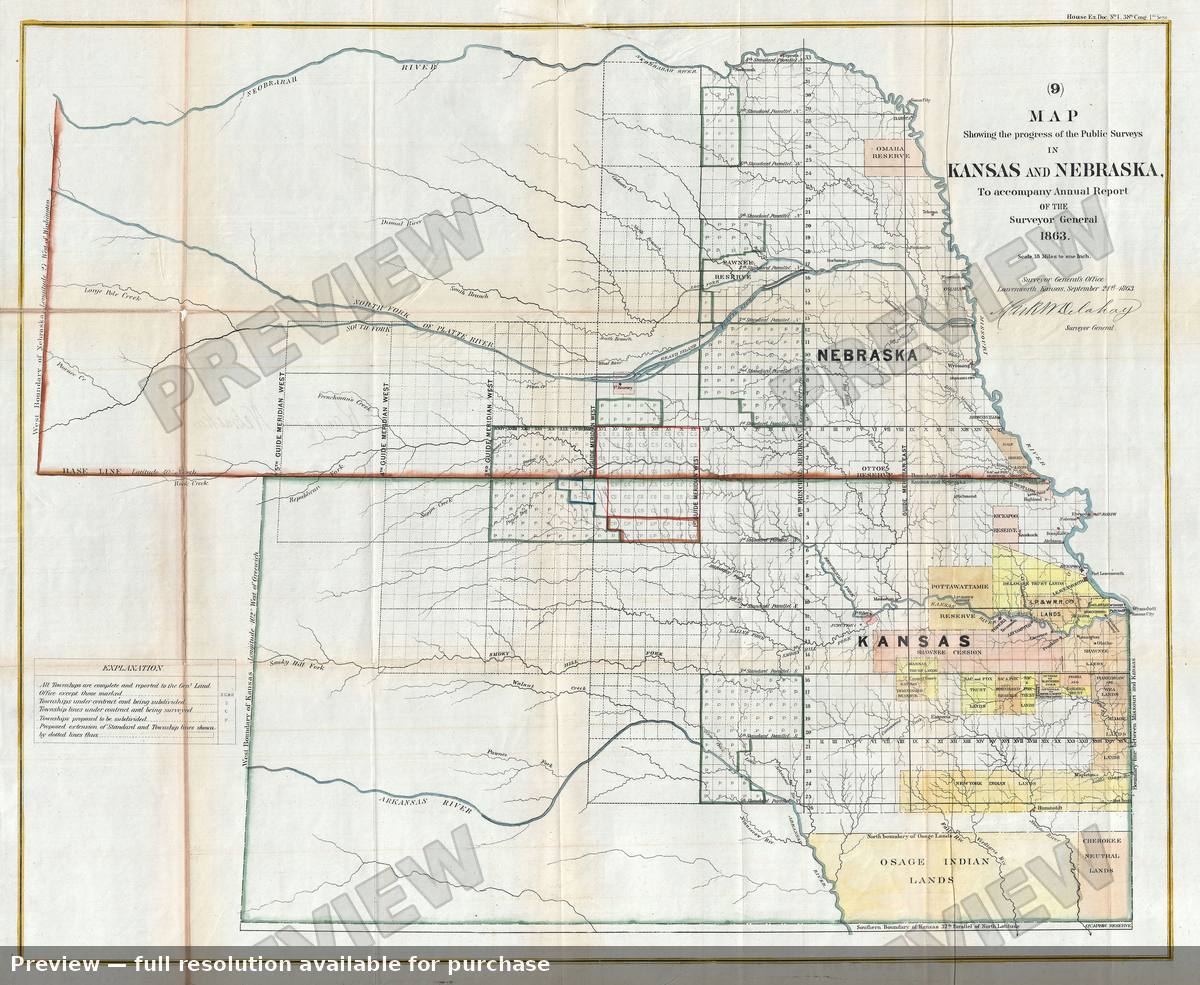 Antique map: Kansas Nebraska, 1863, 1863