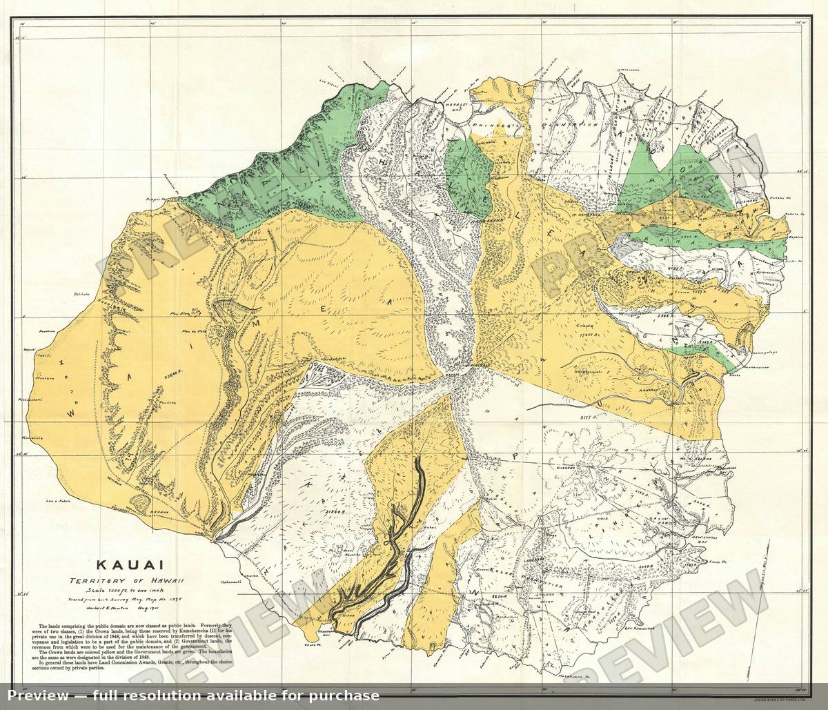 Antique map: Kauai Hawaii, 1901