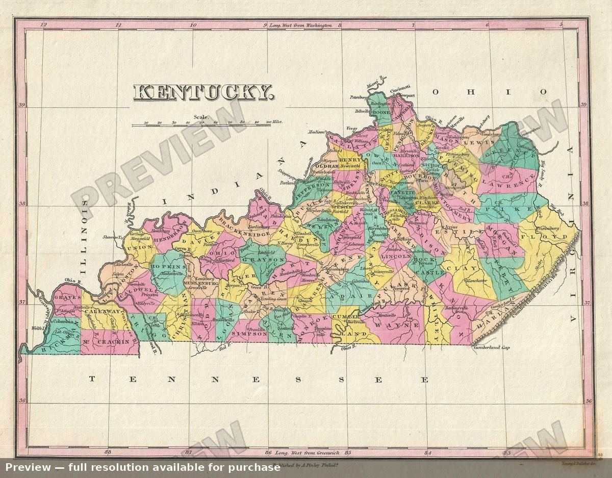 Antique map: Kentucky, 1828, 1828