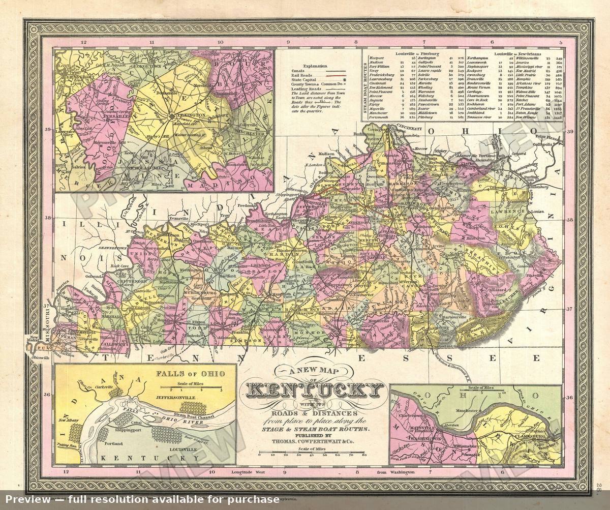 Antique map: Kentucky, 1854, 1854
