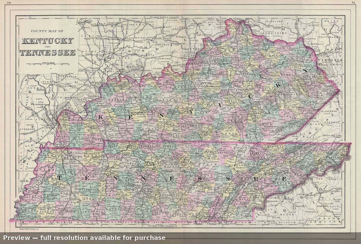 Antique map: Kentucky Tennessee, 1887