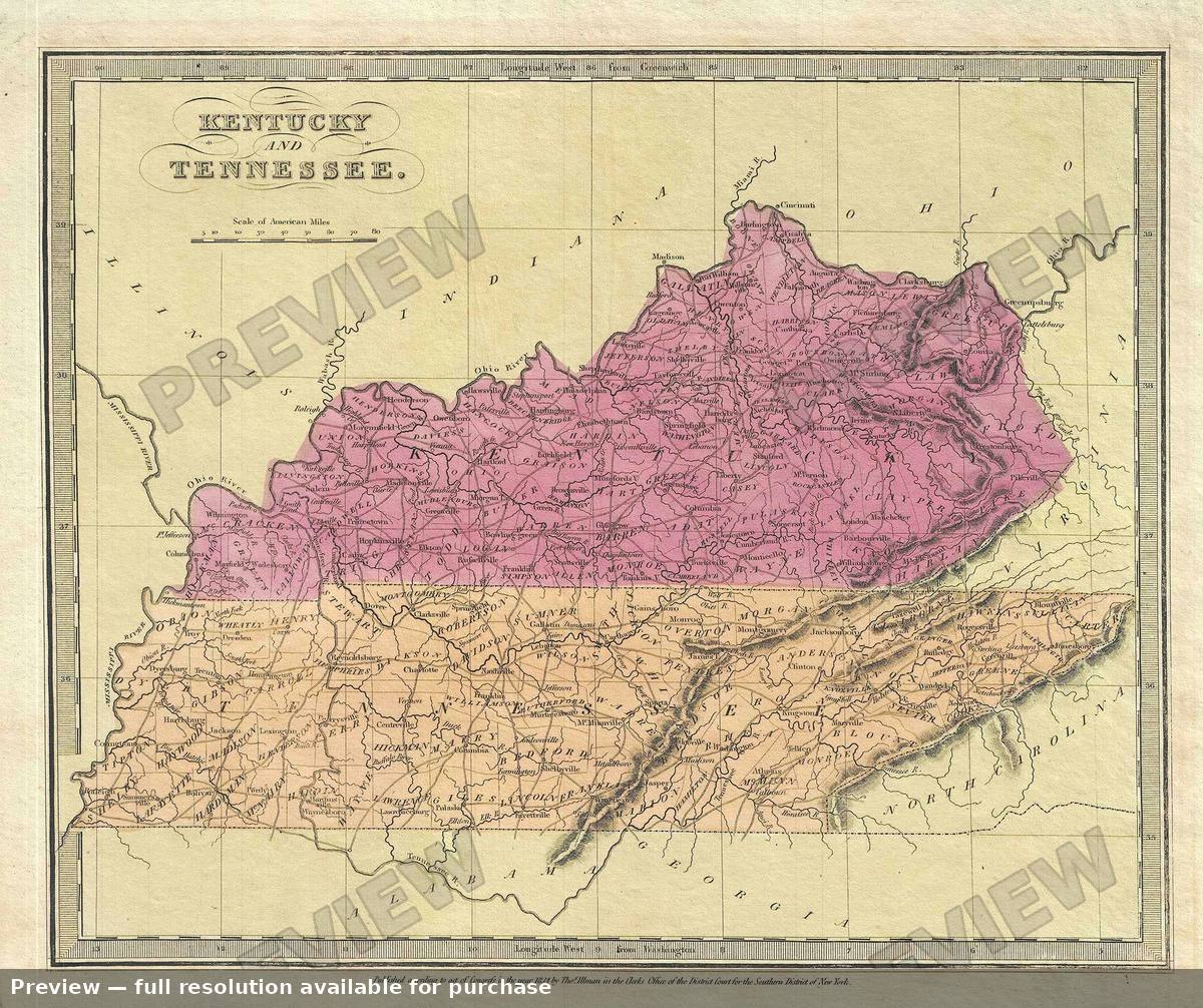 Antique map: Kentucky Tennessee, 1835