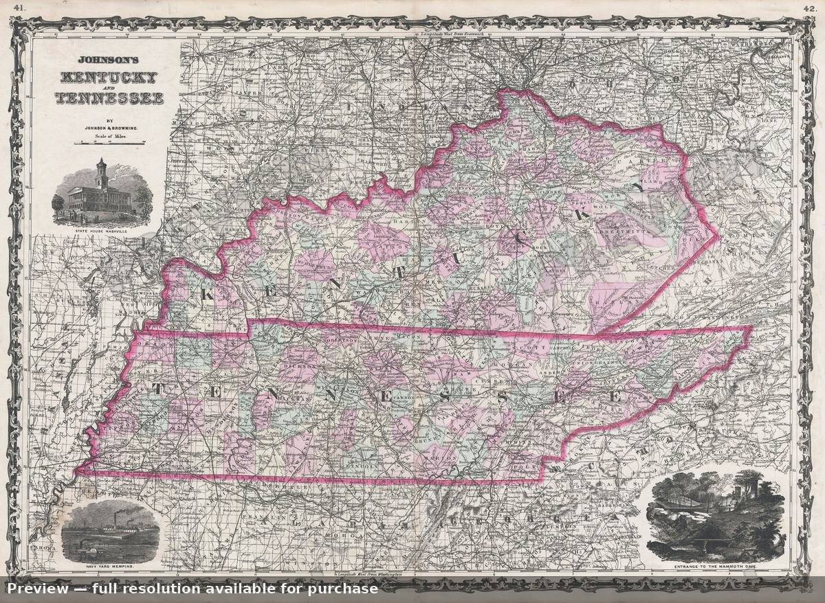 Antique map: Kentucky Tennessee, 1861, 1861