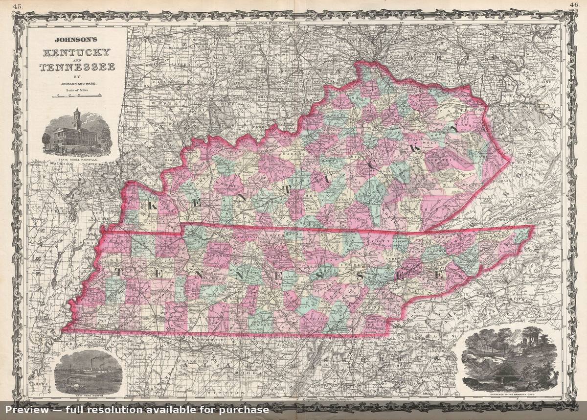 Antique map: Kentucky Tennessee, 1863, 1863