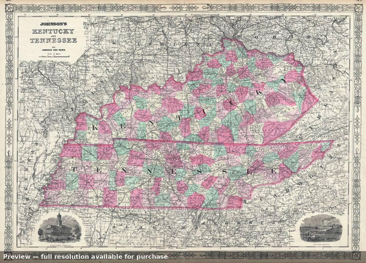 Antique map: Kentucky Tennessee, 1865, 1865