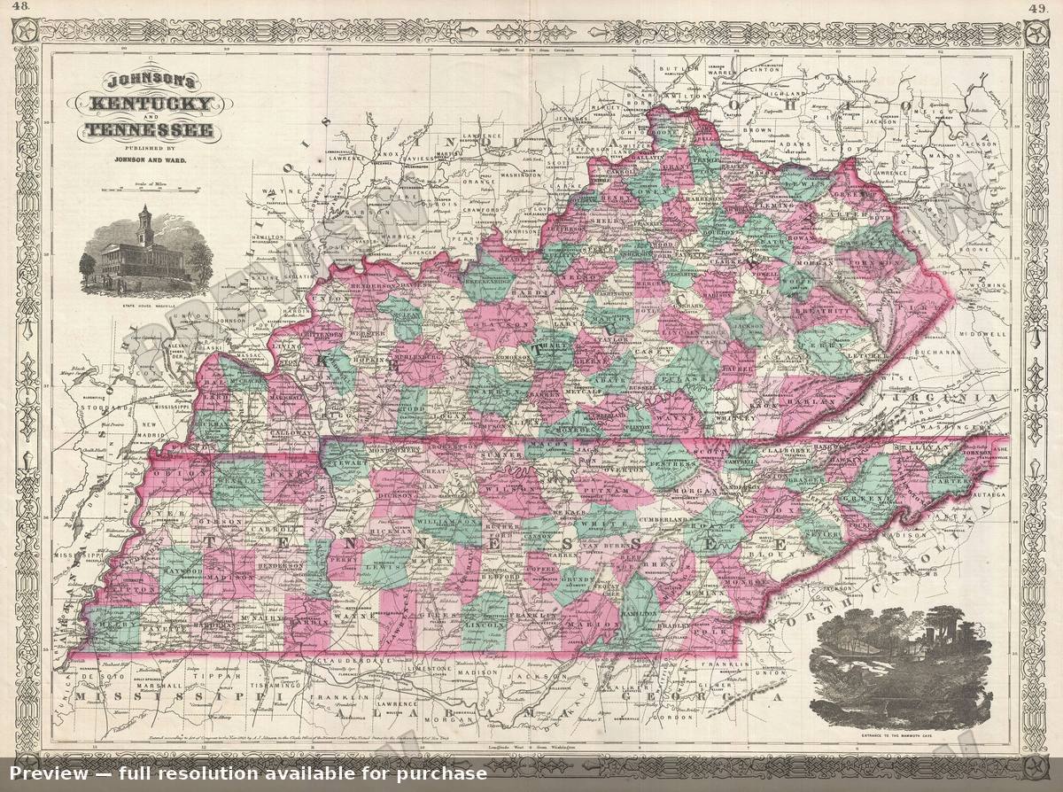 Antique map: Kentucky Tennessee, 1866, 1866