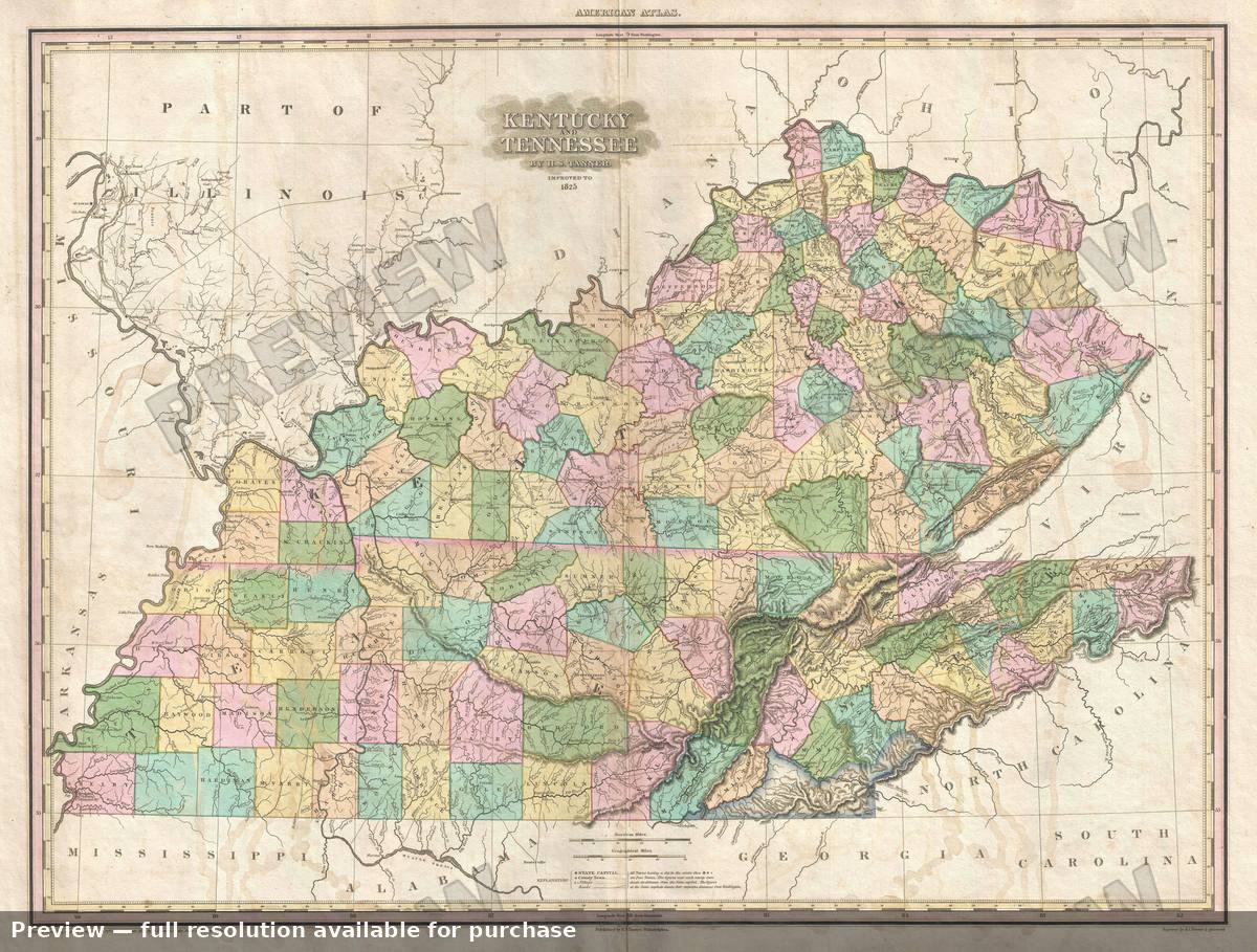 Antique map: Kentucky Tennessee, 1825