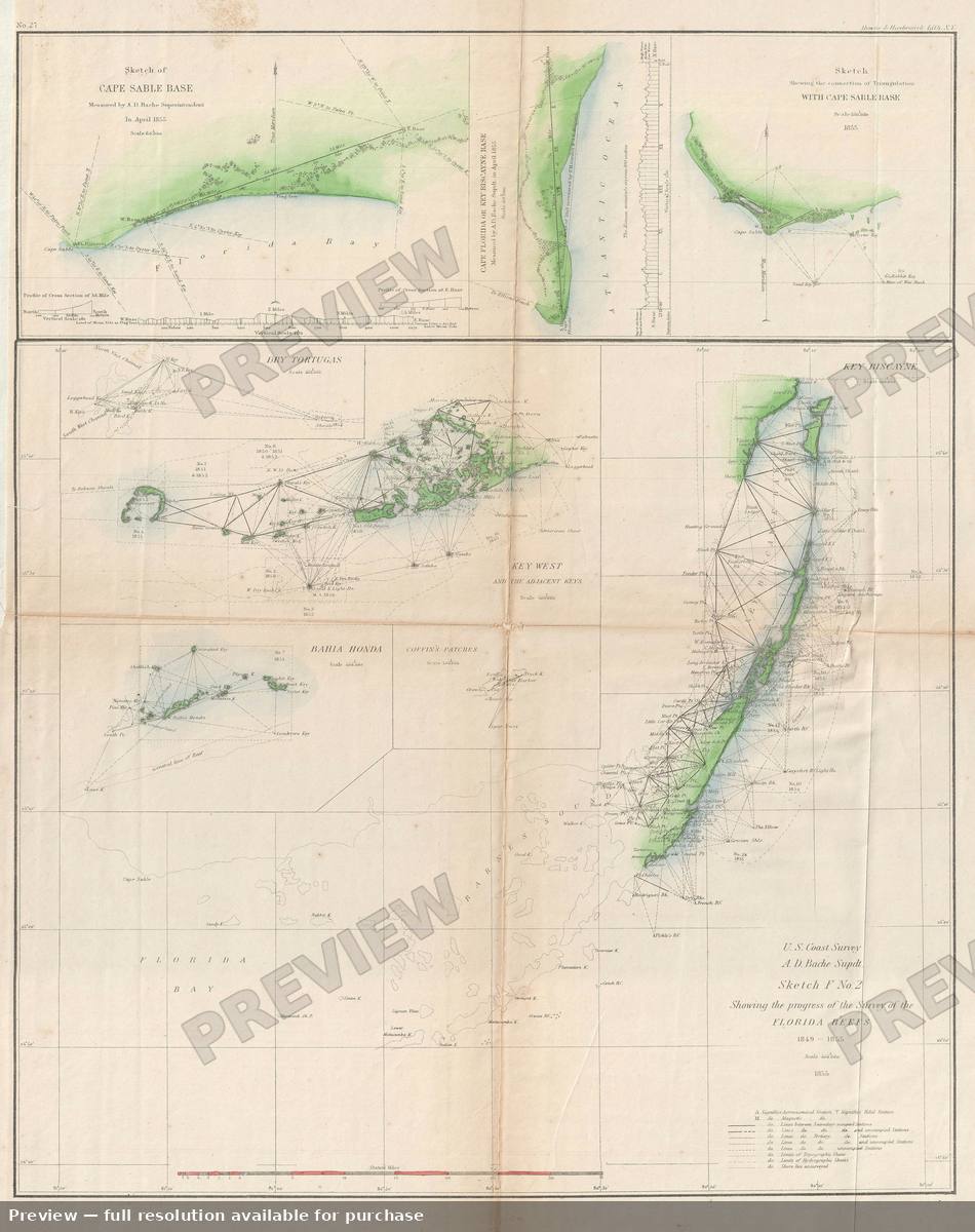Antique map: Key Biscayne Key West, 1855, 1855