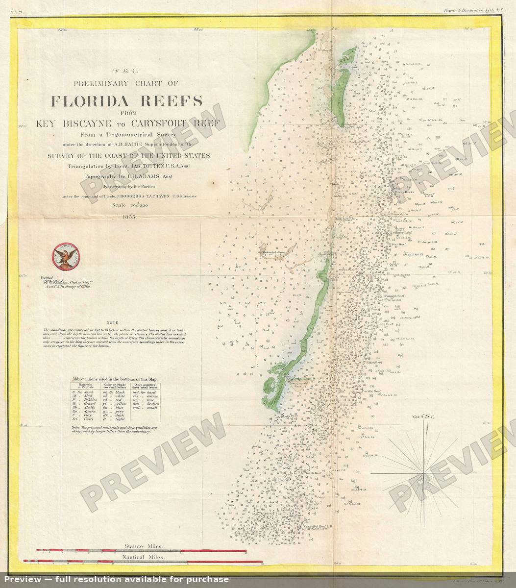Antique map: Key Biscayne Miami, 1855, 1855