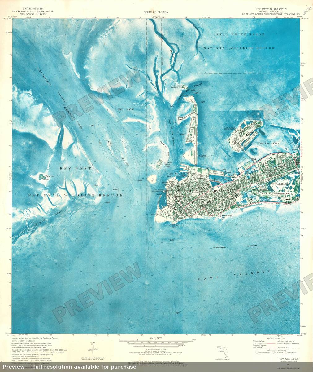 Antique map: Key West Florida, 1971