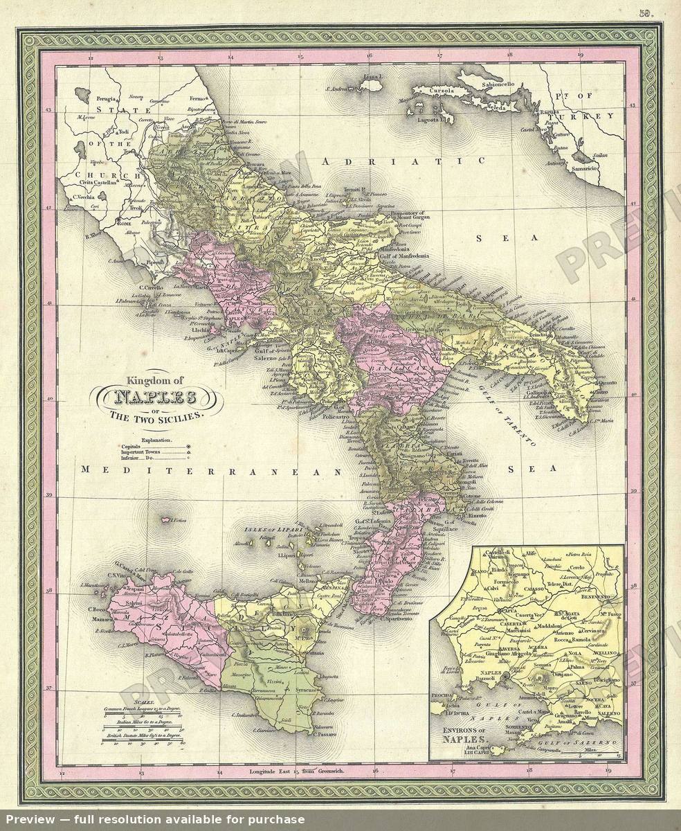 Antique map: Kingdom Naples, 1849, 1849