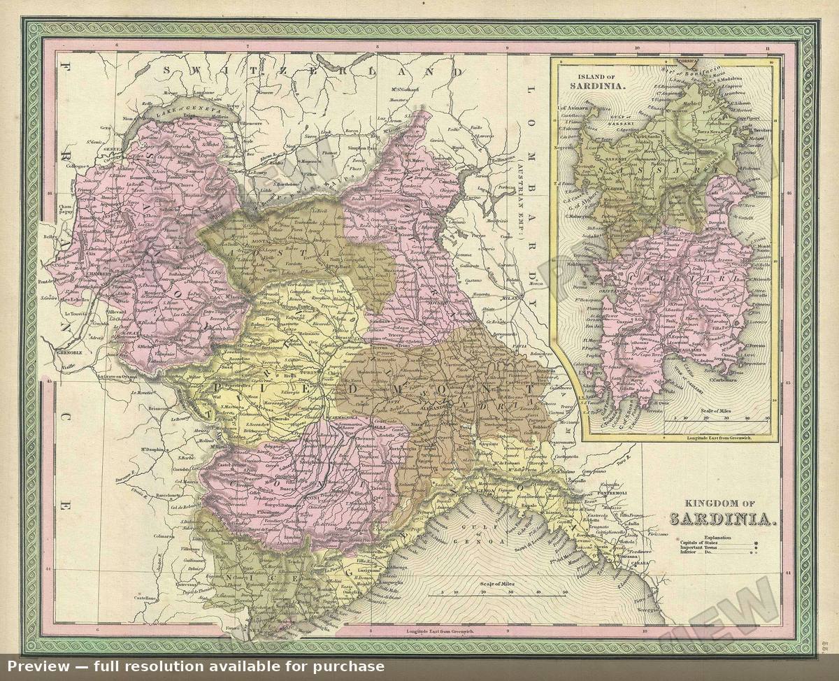 Antique map: Kingdom Sardinia, 1849, 1849