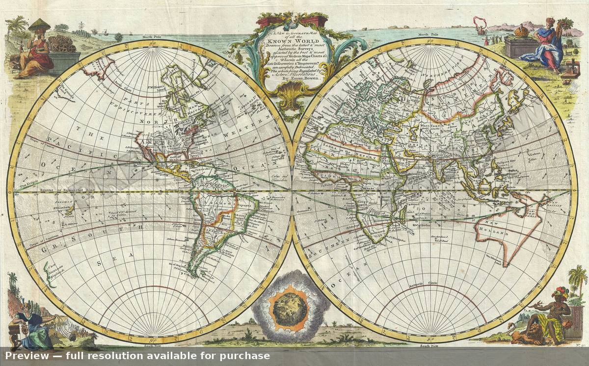Antique map: Known World, 1747
