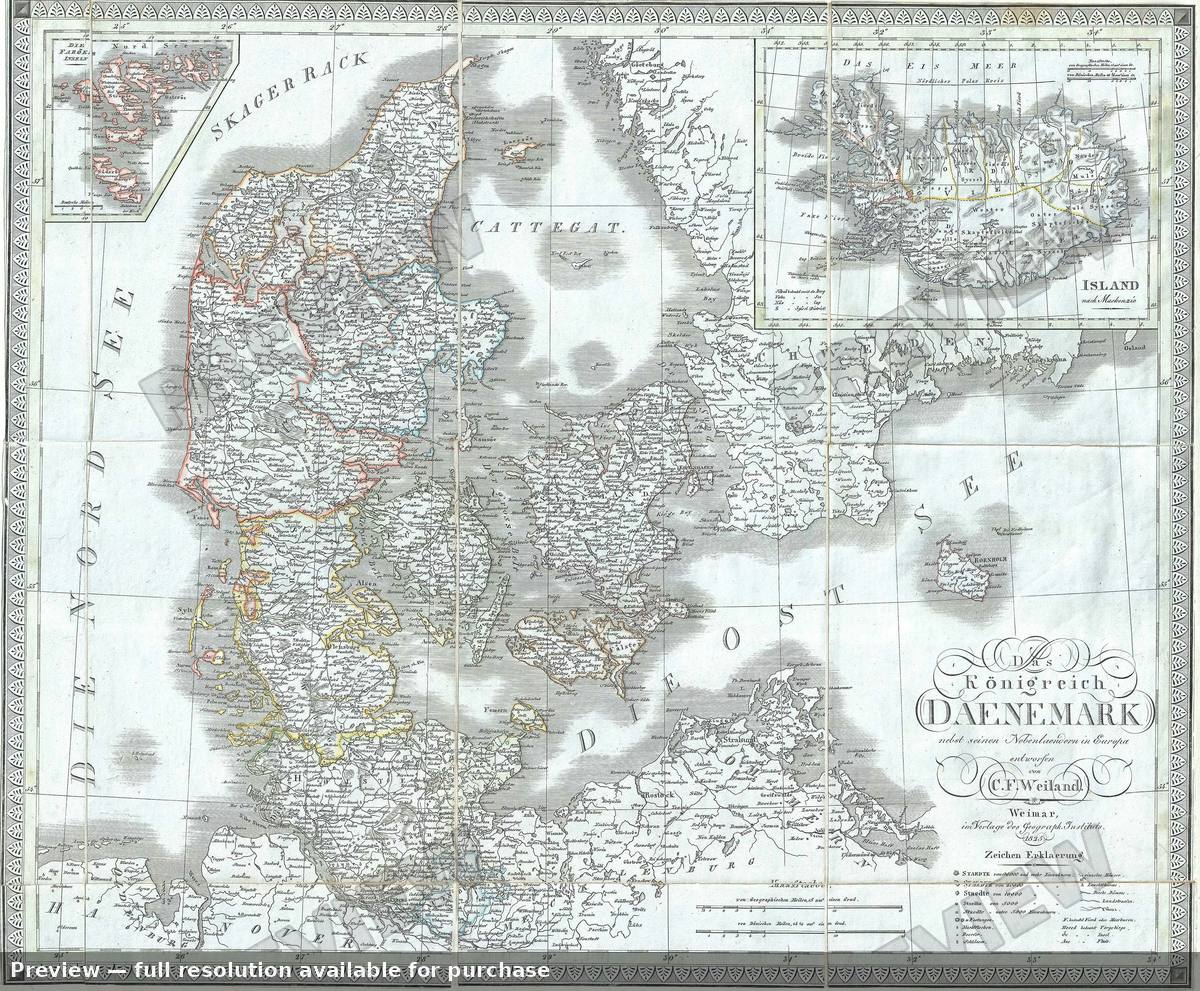 Antique map: Konigreich Daenemark, 1825, 1825